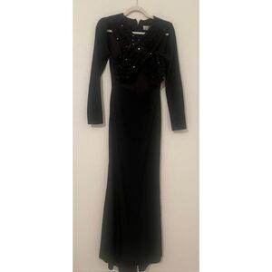 Mac Duggal Black Sequin Bodice Long Sleeve Gown | Formal Evening Dress | NWT